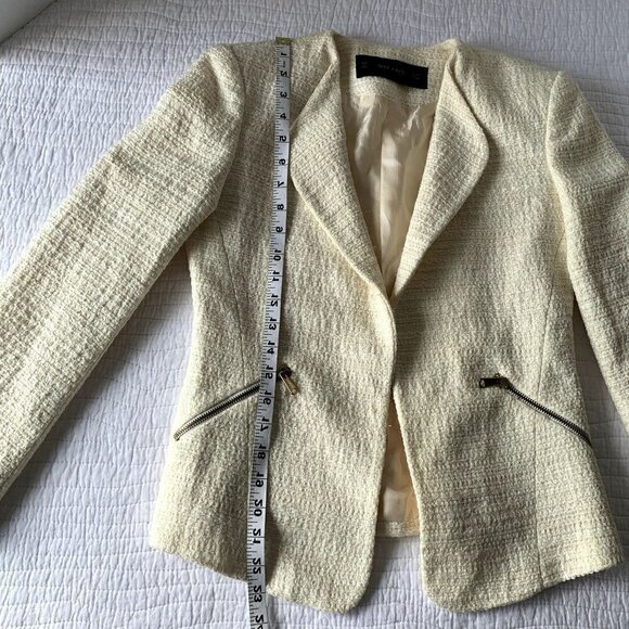 Zara Basic Open Front Long Sleeve Lined Blazer Jacket SZ XS Ivory Pockets - Picture 8 of 11